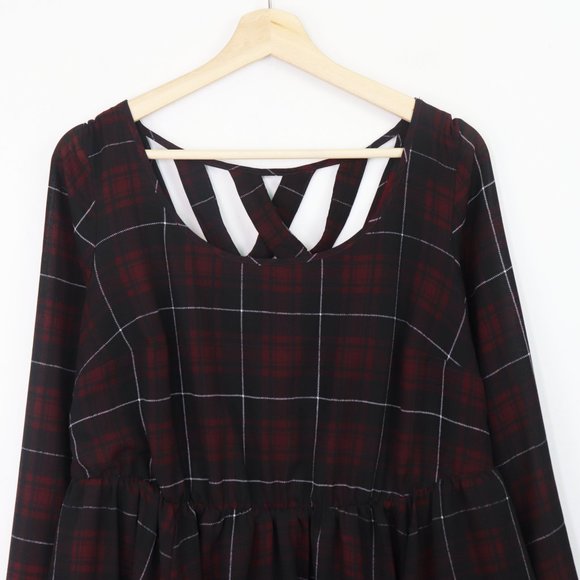 Torrid Mini Georgette Skater Dress Long Sleeve Fit & Flare Desert Plaid Red 1X - Picture 6 of 10
